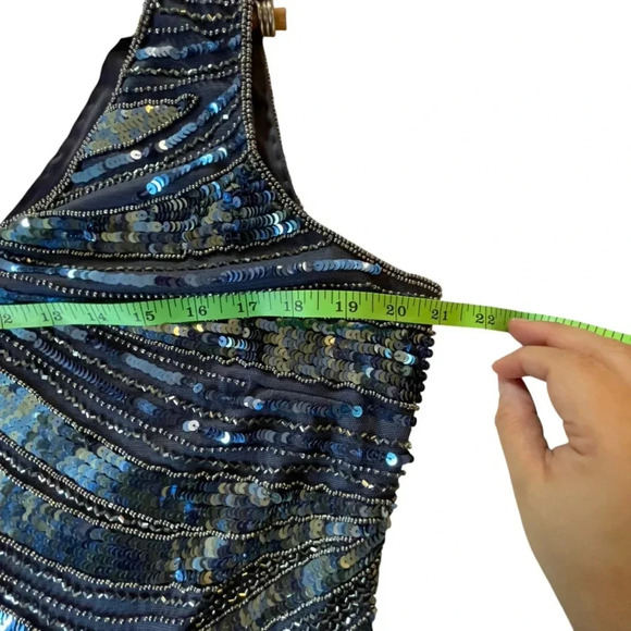 Vintage 90s Patra Sequin Blue Dress V-Neck Sheath Formal Cocktail Size 16 - Picture 7 of 9